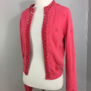 Velvet and angora magenta hook & Eye cardigan